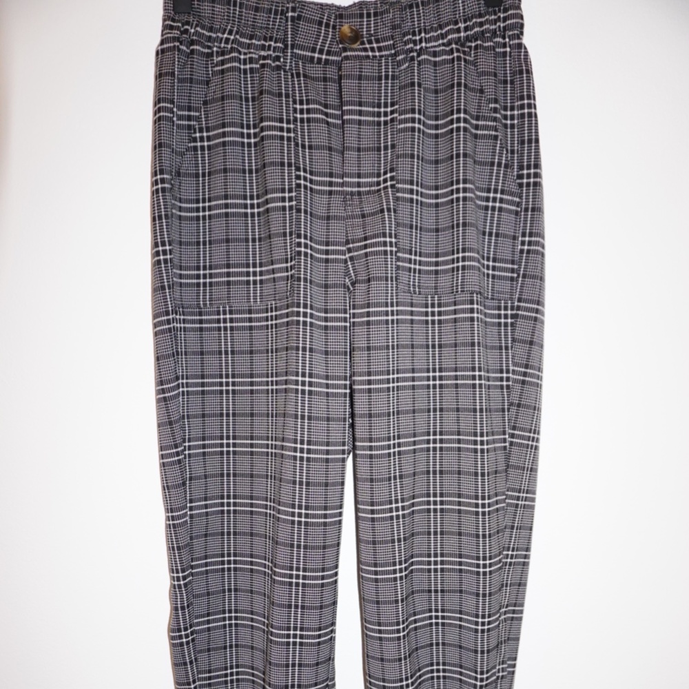 Elastic Plaid Pants